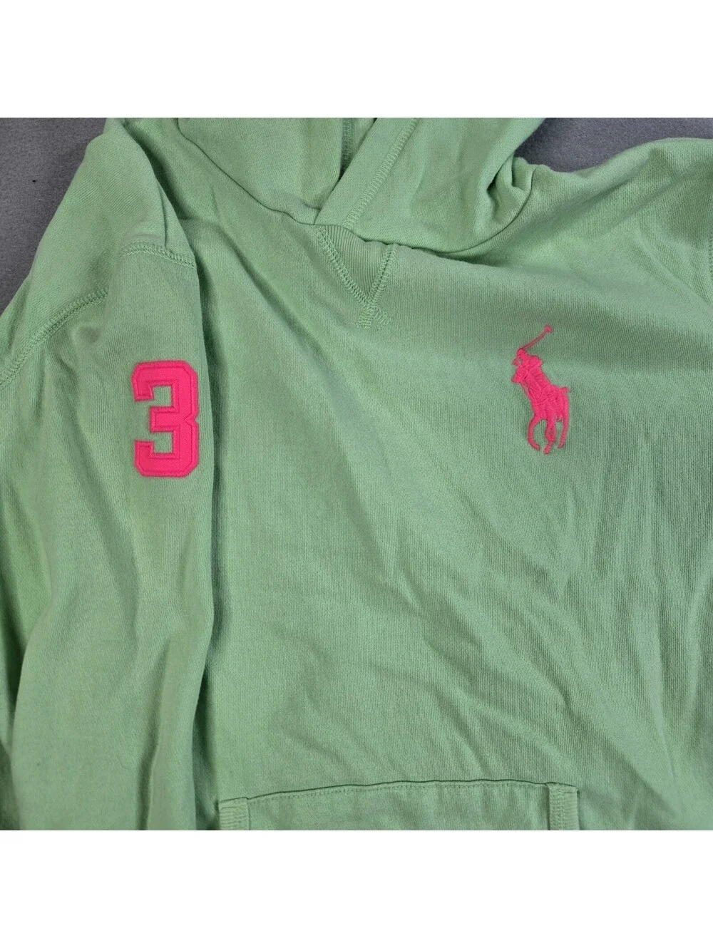 Polo Ralph Lauren Youth XL 16 Fleece Hoodie Green Neon Pink Big Pony Pullover